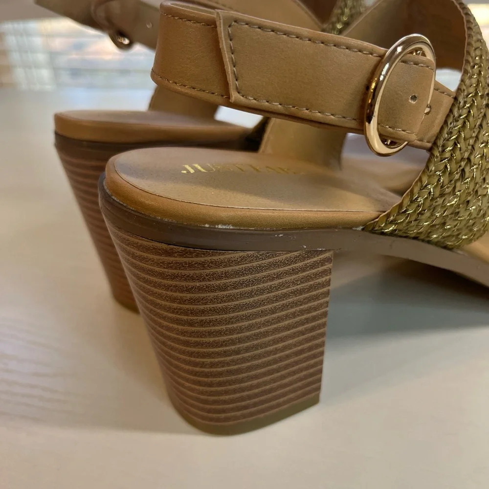 JustFab Women Ishla Blocked Heeled Sandals size 11 gently used color natural - Picture 12 of 15